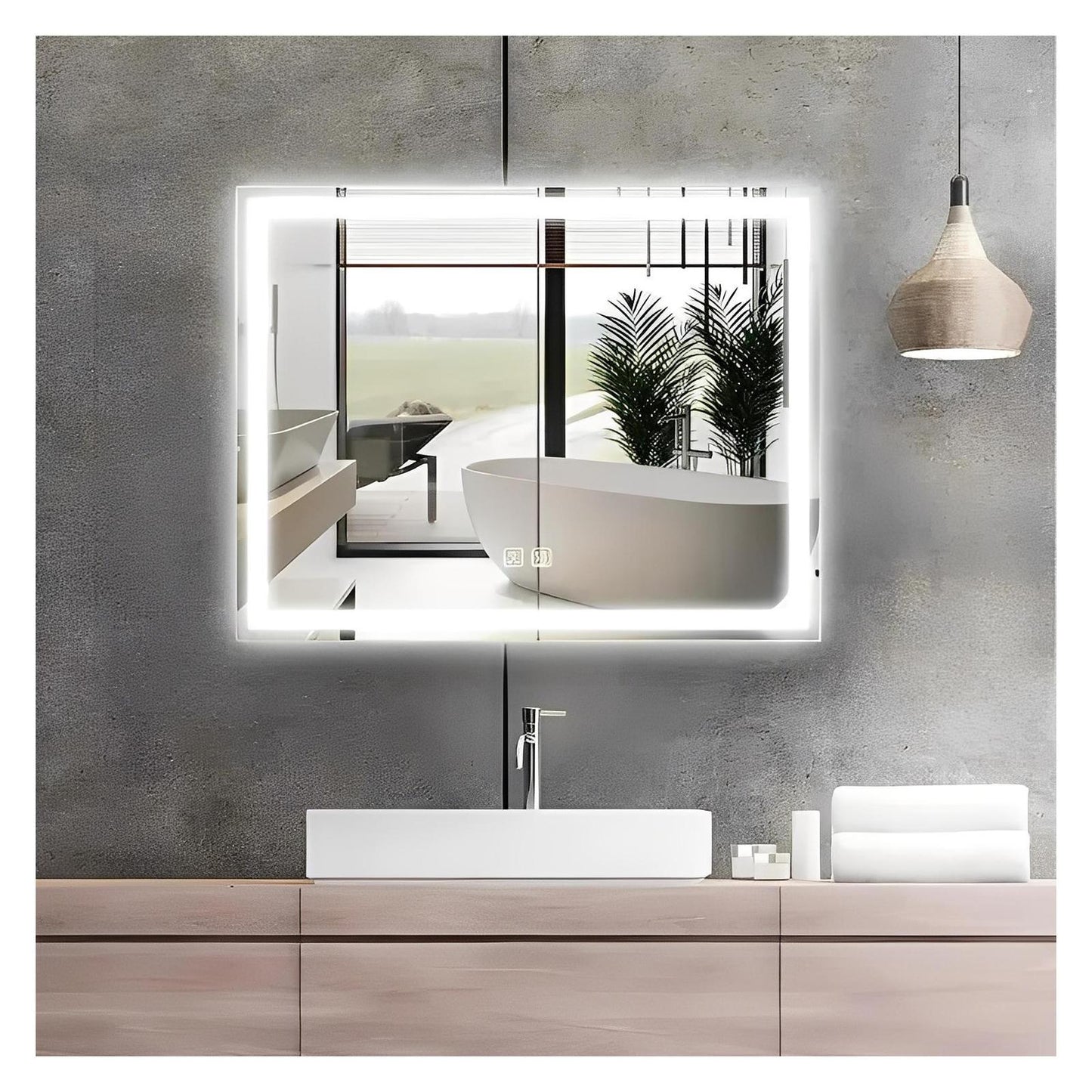 Center Glow LED Bathroom Mirror - 24 x 32 - Adjustable Brightness and Color Temperature - Anti-Fog