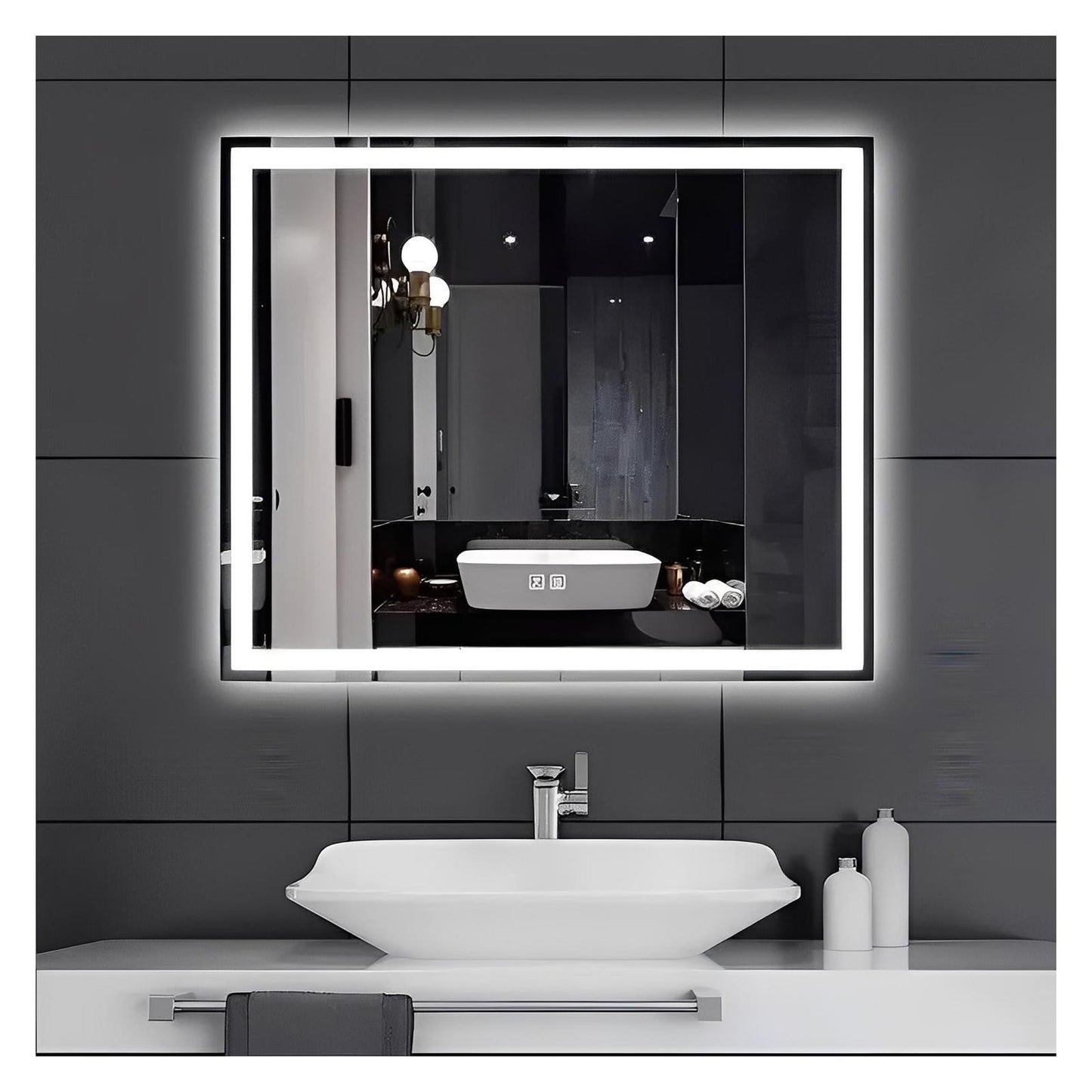 Center Glow LED Bathroom Mirror - Rectangle (20-40 in) - Adjustable Brightness and Color Temperature - Anti-Fog