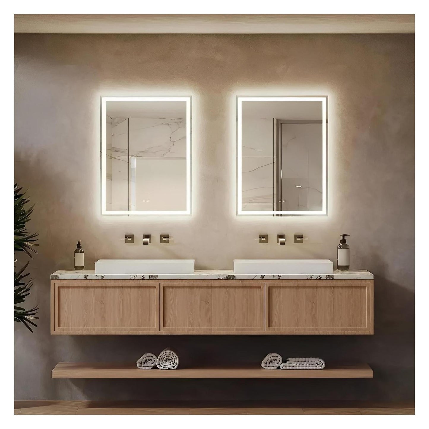 Center Glow LED Bathroom Mirror - 36 x 24 - Adjustable Brightness and Color Temperature - Anti-Fog