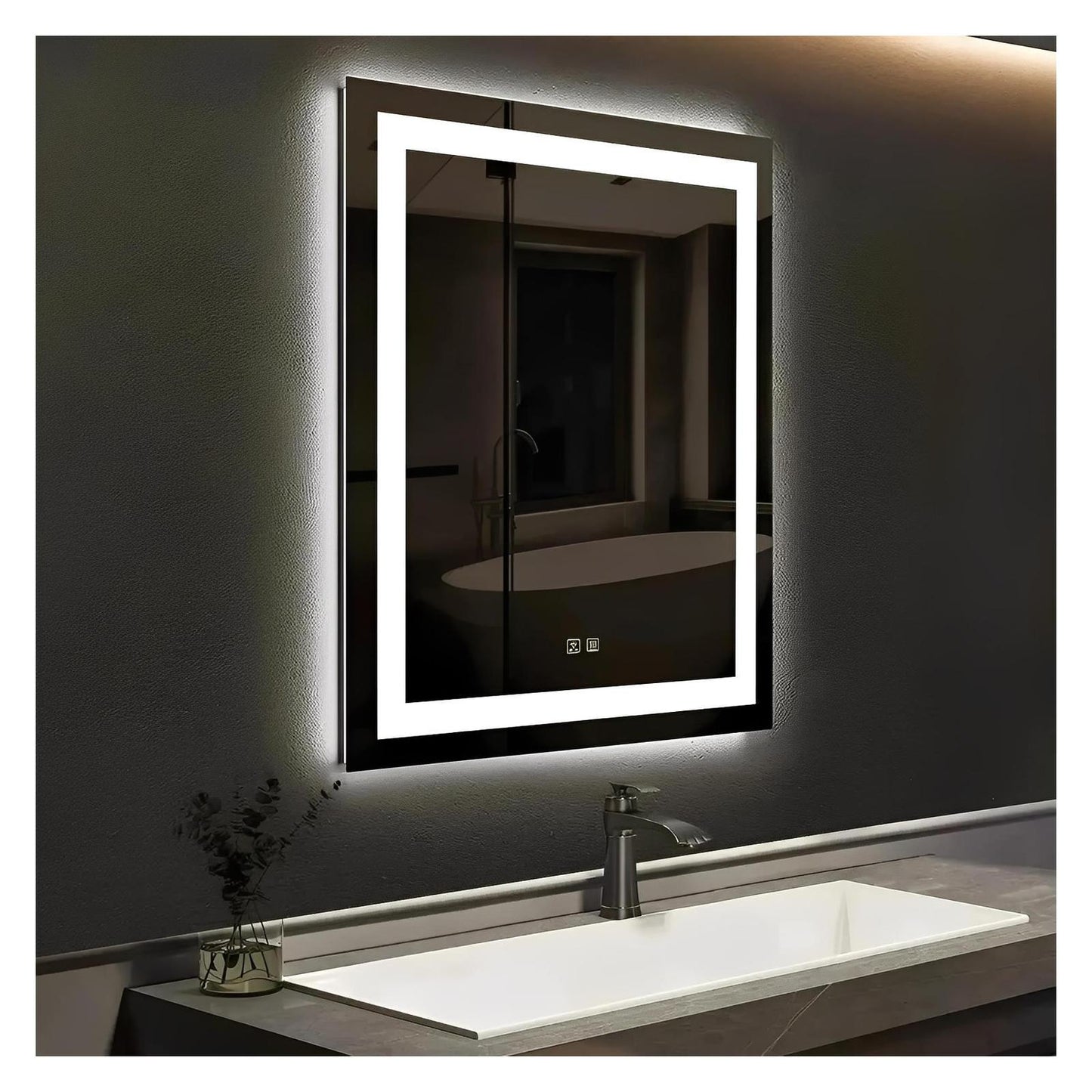 Center Glow LED Bathroom Mirror - 20 x 28 - Adjustable Brightness and Color Temperature - Anti-Fog
