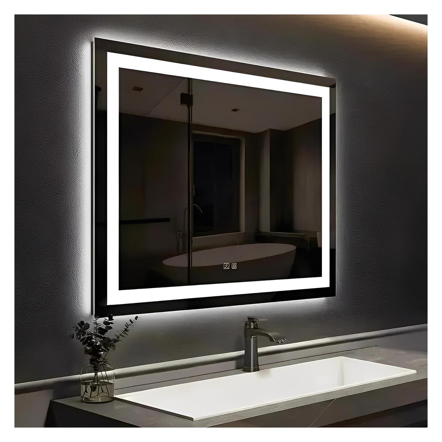 Center Glow LED Bathroom Mirror - 20 x 28 - Adjustable Brightness and Color Temperature - Anti-Fog