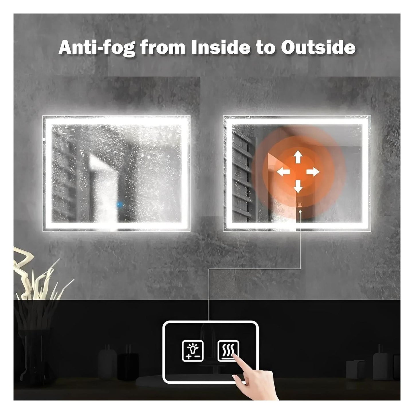 Center Glow LED Bathroom Mirror - 36 x 24 - Adjustable Brightness and Color Temperature - Anti-Fog