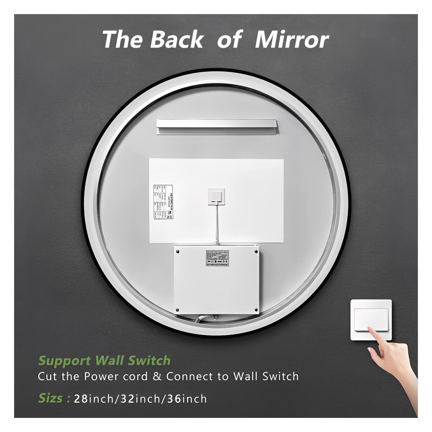 Framed Round LED Bathroom Vanity Mirror - Adjustable Brightness and Color Temperature - Anti-Fog