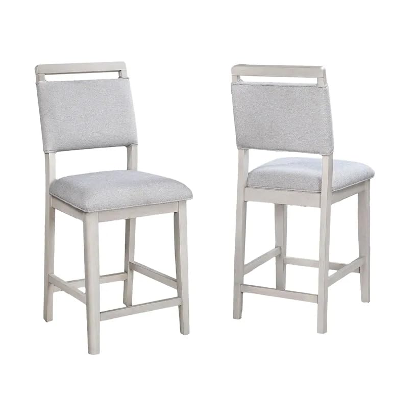 Round Counter Height Table and 4 Chairs | 5-Piece Set | White & Soft Gray