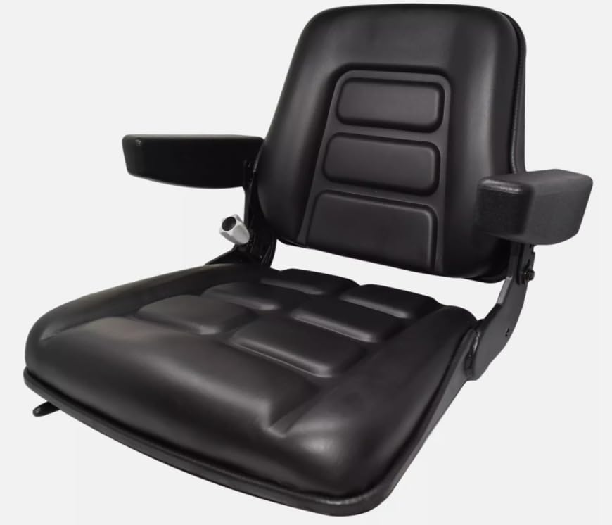 Universal Fork Lift Seat with Arm Rests & Slides; Seamless Black Vinyl