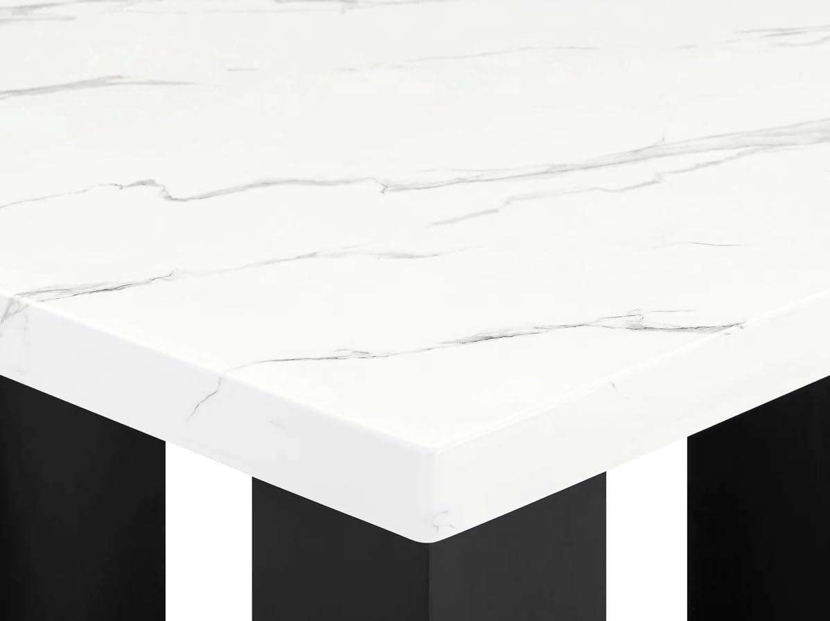 Square Counter Height Chic Faux Marble Table and 4 Chairs | 5-Piece Set | White, Gray, Silver, Black