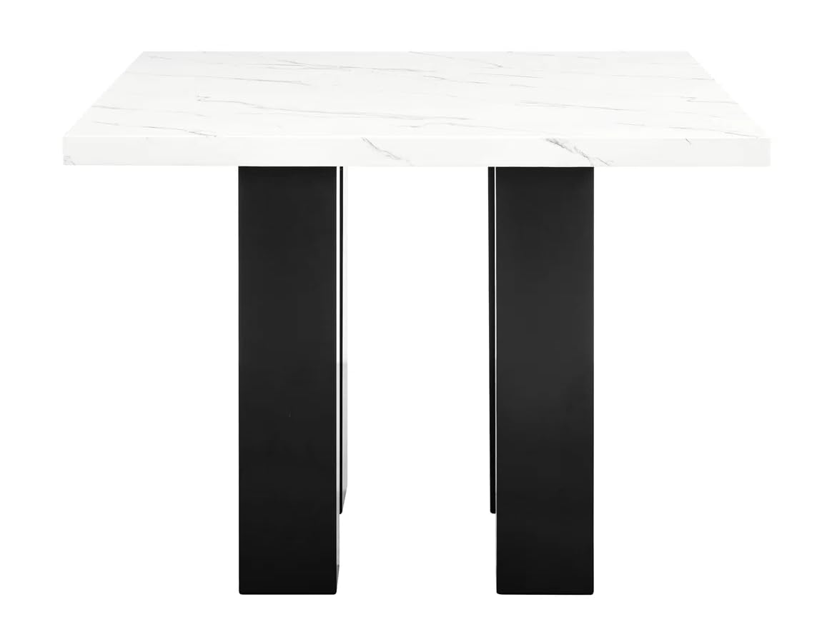 Square Counter Height Chic Faux Marble Table and 4 Chairs | 5-Piece Set | White, Gray, Silver, Black
