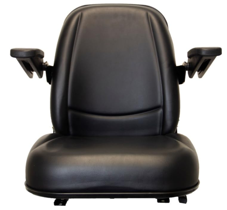 Zero Turn Mower Seat with Armrests & Slides; Replacement Seat for Tractors, Fork Lifts, Skid Steers, UTV's, etc.; 23.75" H x 24.38" W x 24.5" D; multiple bolt-hole configs; SU-230015BK