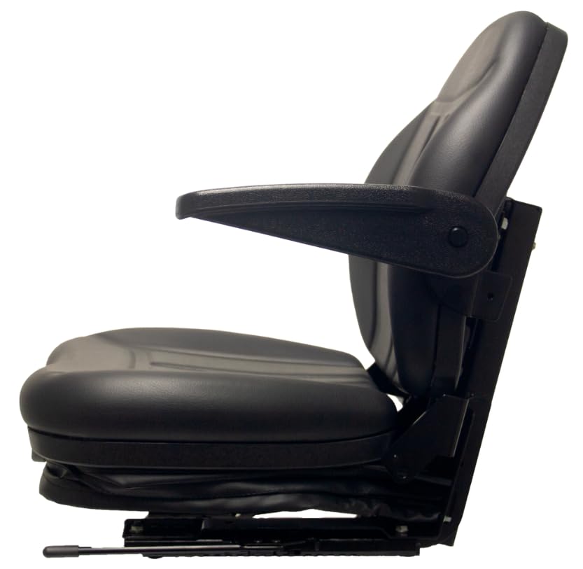 Skid Steer Seat Replacement with Suspension and Armrests; Black; Compatible with Caterpillar Skid Steers 267, 267B, 268B, 272C, 277, 277B, 277C, 287, 287B, 287C, 289C, 297C, 299C; SU-360000BK-CP3