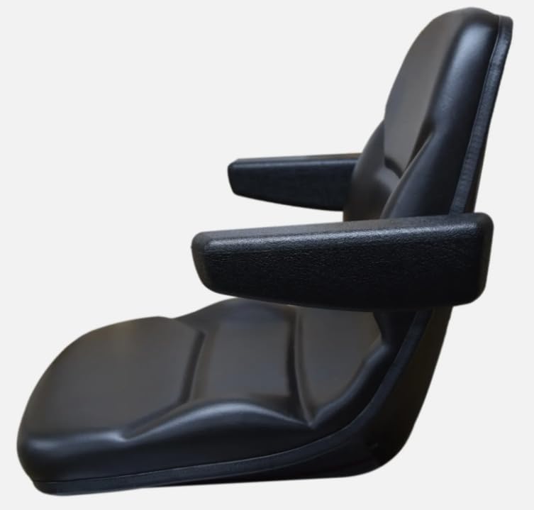 Lawn Mower Seat w/ Armrests; Replacement Seat for Tractors, Fork Lifts, Skid Steers, UTV's, etc.; Compatible with AGCO, Cub Cadet, Walker; Drilling May Be Required; Black Vinyl; 108000BK-AR