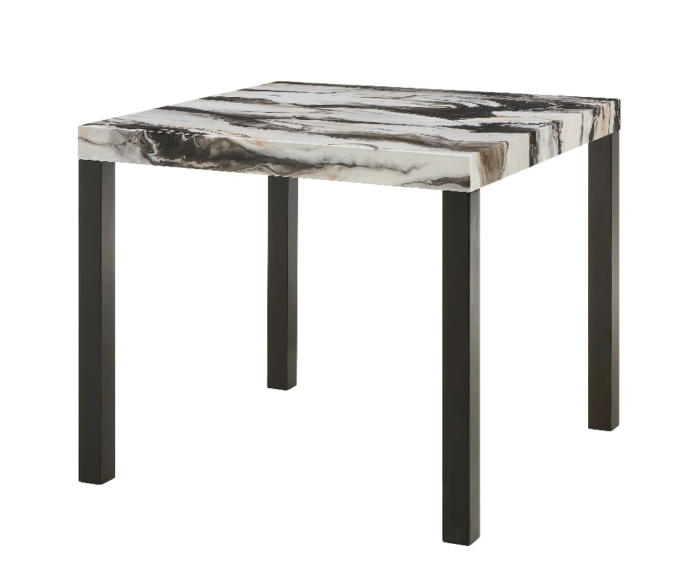 Chic Faux Marble Counter Height Table and 4 Upholstered Chairs | 5-Piece Set | Black, White, Cream, Brown, Beige, Tan