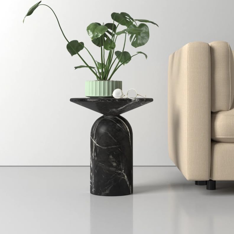 Modern End Table – Reinforced Resin with Faux Marble Finish – Round Side Table - Weatherproof | 19'' H X 17.5'' W X 17.5'' D