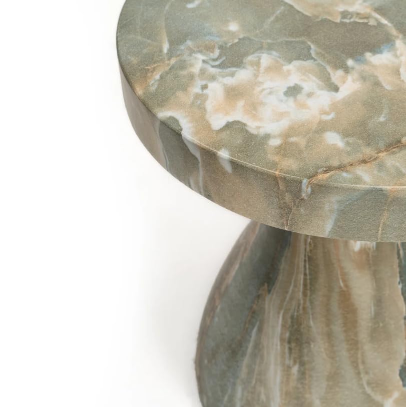 Modern Faux Marble End Table for Indoor and Outdoor | Weatherproof | 17'' H x 16.0'' W x 16.0'' D