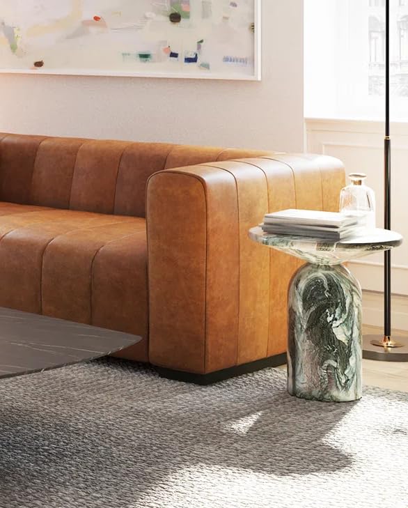 Modern End Table – Reinforced Resin with Faux Marble Finish – Round Side Table - Weatherproof | 19'' H X 17.5'' W X 17.5'' D