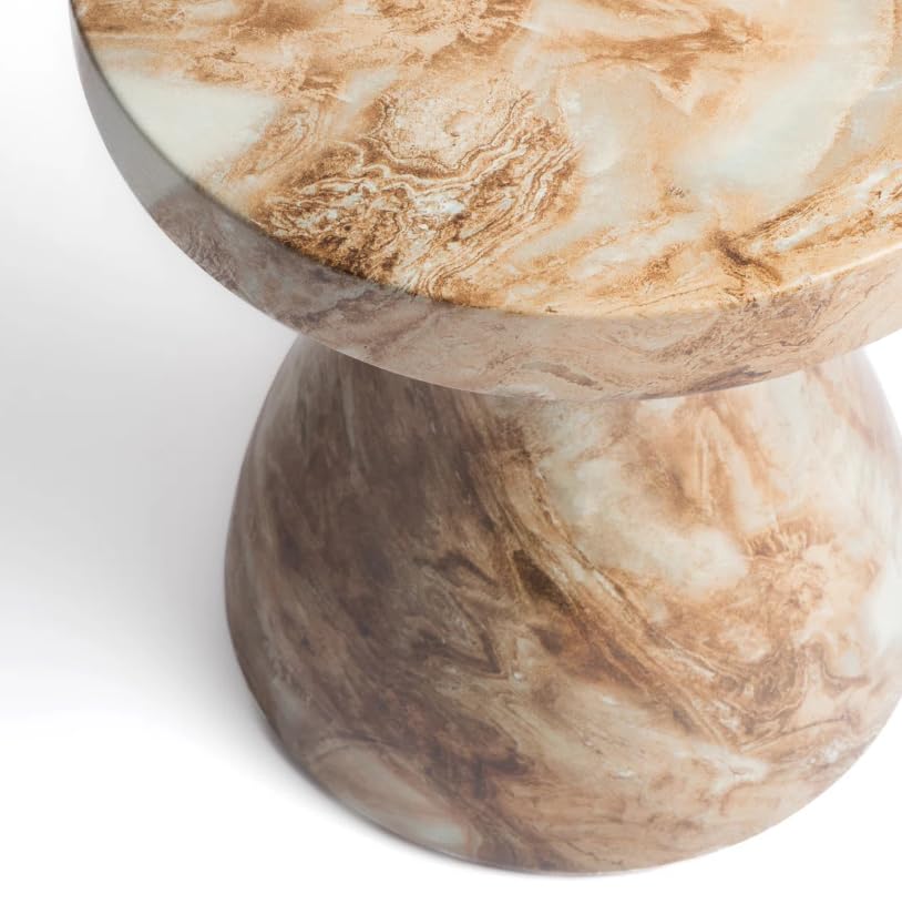 Modern Faux Marble End Table for Indoor and Outdoor | Weatherproof | 17'' H x 16.0'' W x 16.0'' D
