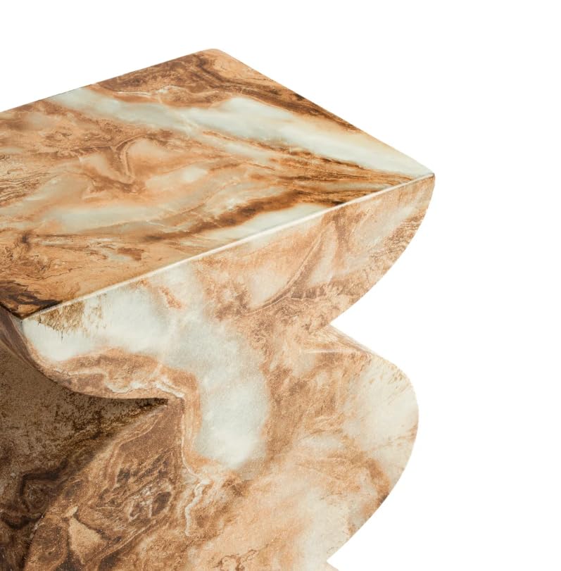 Modern Faux Marble End Table in Onyx Brown Side Table for Indoor and Outdoor | Weatherproof | 18.1'' H x 15.0'' W x 15.0'' D | White, Cream, Brown, Tan, Beige