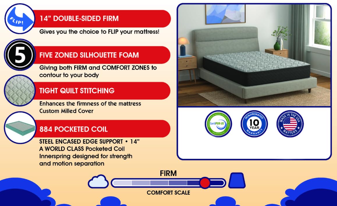 Gardenia White Double-Sided Luxury Hybrid 14 inch Mattress | Made in The USA