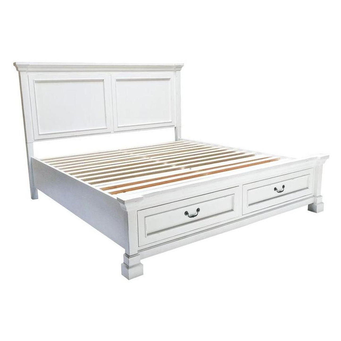 Stoney Creek Complete Platform Bed with Storage; Antique White; includes: Headboard, Footboard, Rails