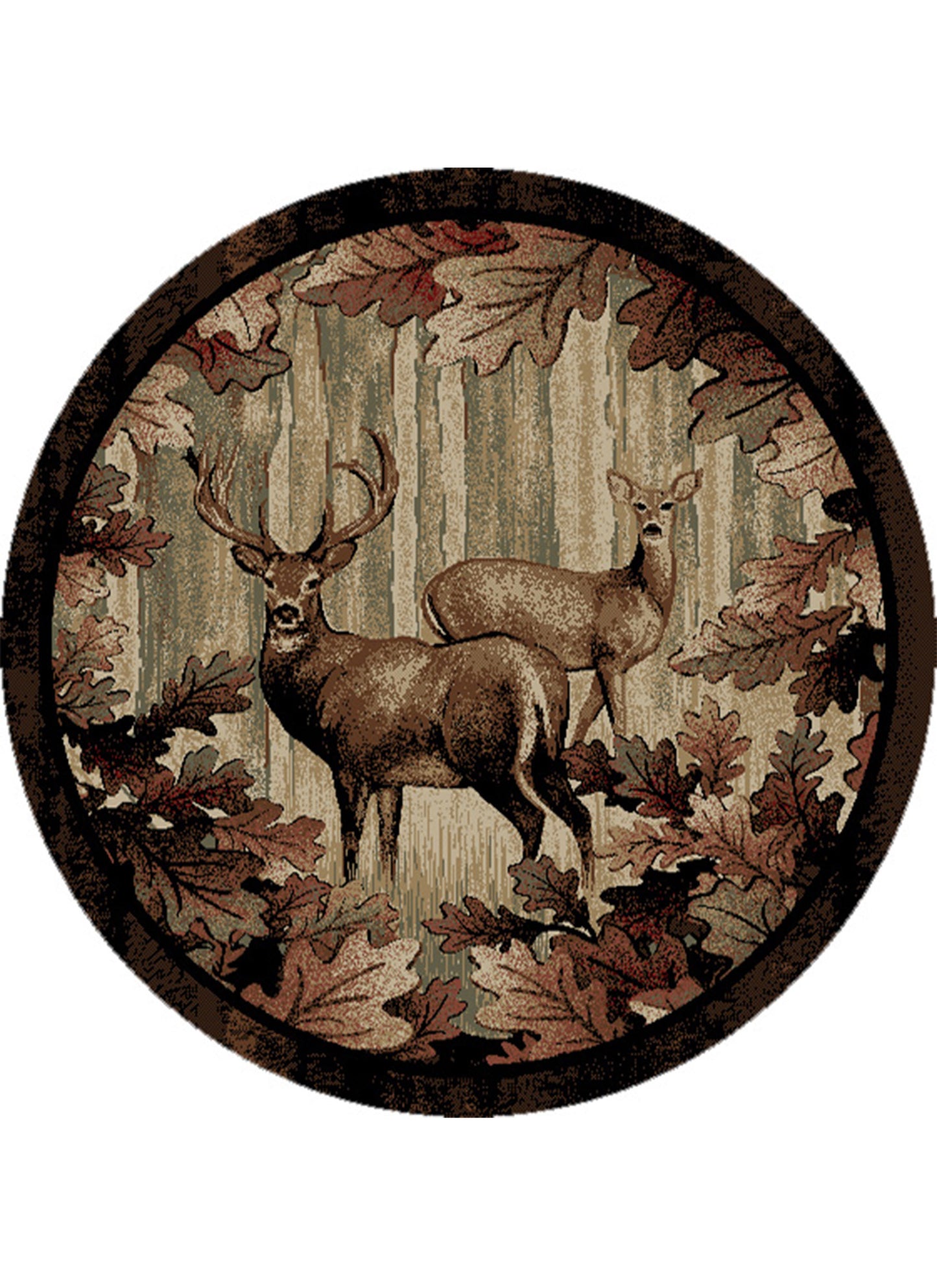 American Destinations Whitetail Woods Multi 5'3" Round Area Rug | 100% Polypropylene | Machine Loomed | 10 mm pile height