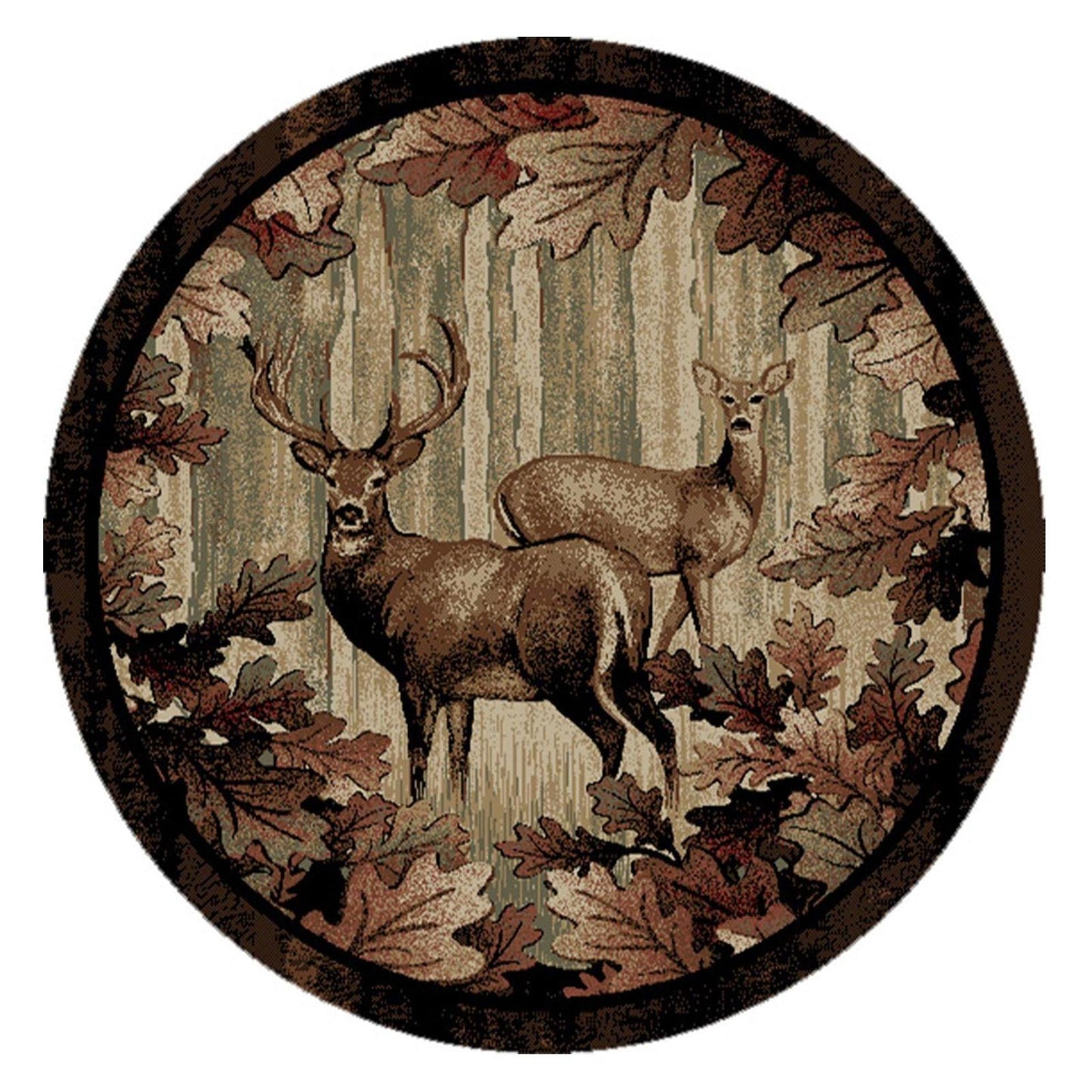 American Destinations Whitetail Woods Multi 5'3" Round Area Rug | 100% Polypropylene | Machine Loomed | 10 mm pile height