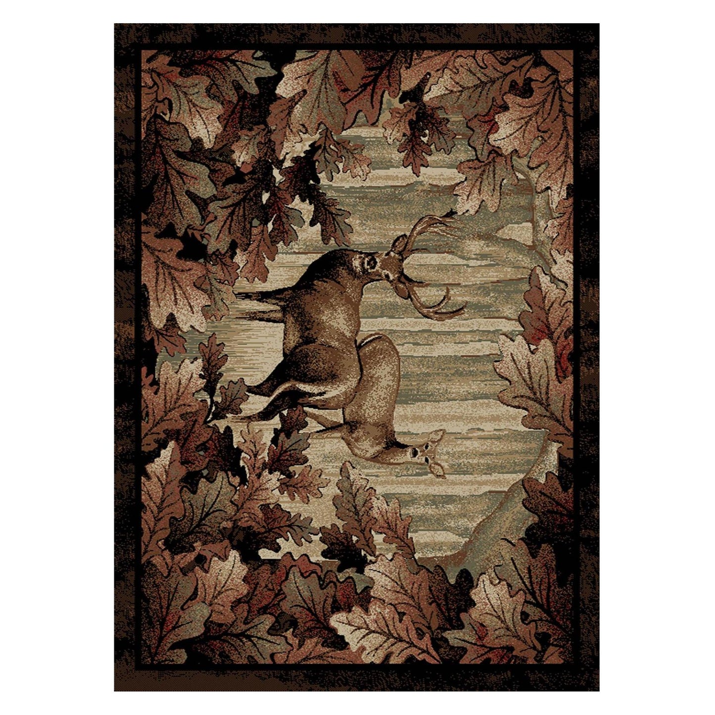 American Destinations Whitetail Woods Multi 5'3" Round Area Rug | 100% Polypropylene | Machine Loomed | 10 mm pile height