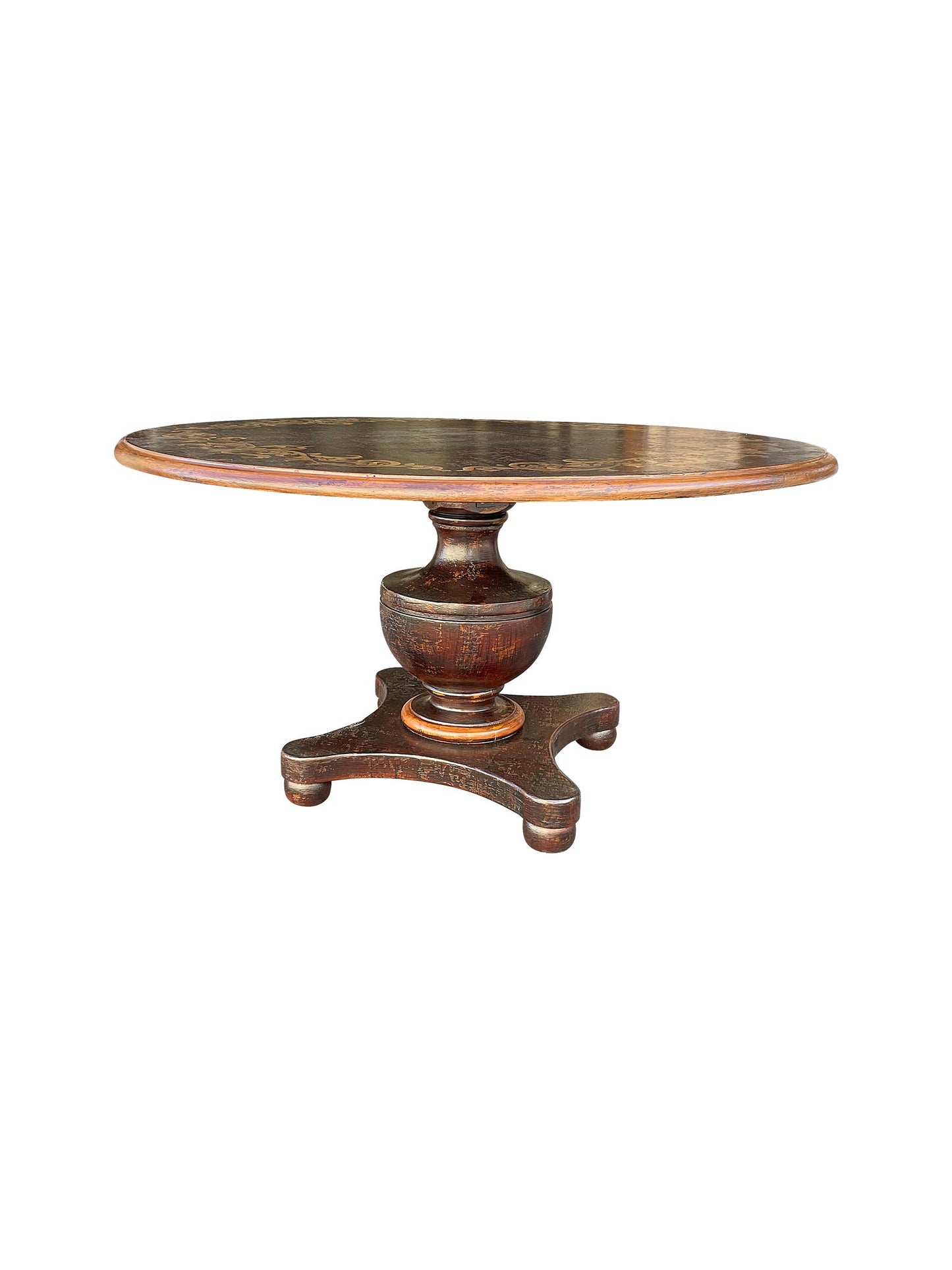 Beynac-et-Cazenac Dining Table - Round, Brown, Gold Rim Detail