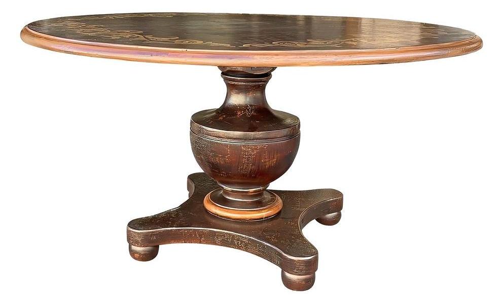 Beynac-et-Cazenac Dining Table - Round, Brown, Gold Rim Detail