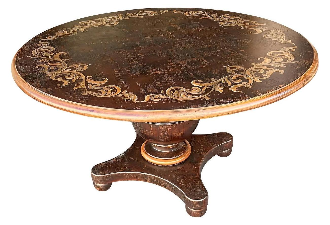 Beynac-et-Cazenac Dining Table - Round, Brown, Gold Rim Detail