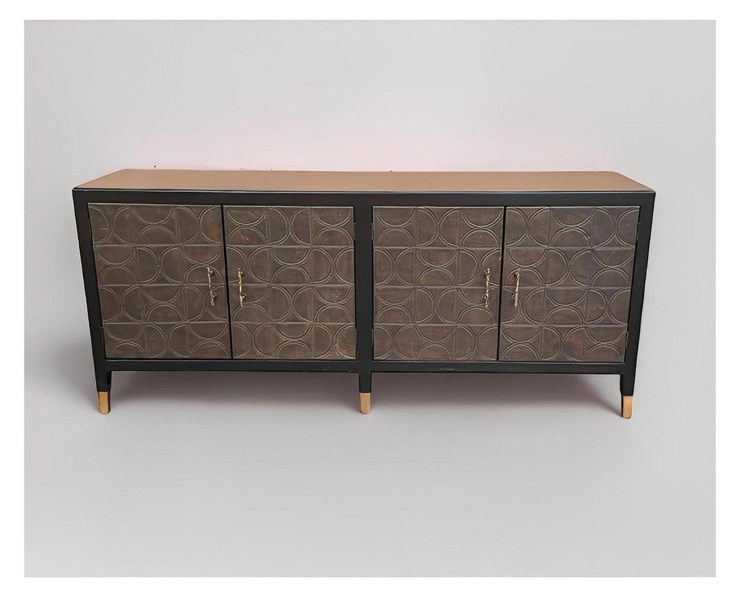 Vendome Black Dining Room Buffet Table With Walnut Top And Brass Accents