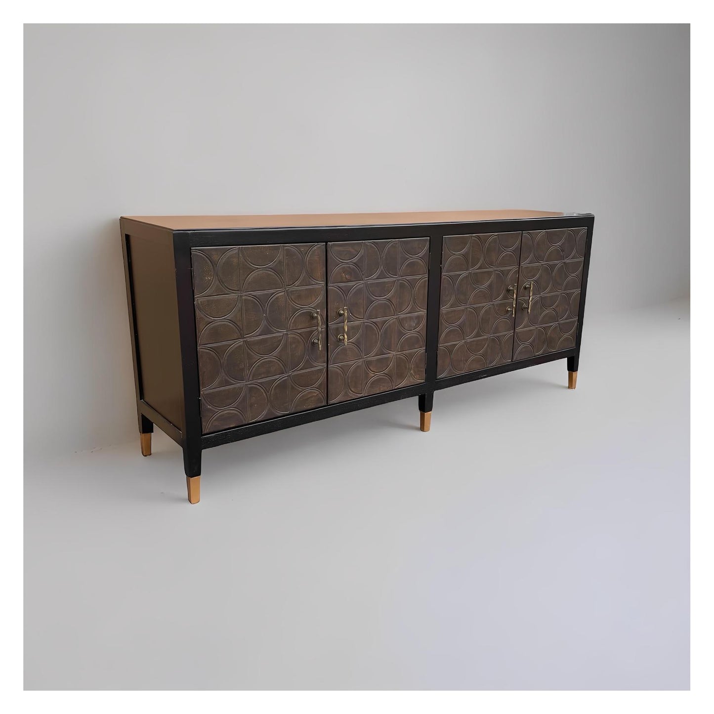 Vendome Black Dining Room Buffet Table With Walnut Top And Brass Accents