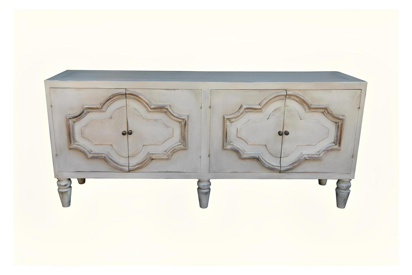 Paris Weathered White Dining Room Buffet Table With Handcrafted Charm And Elegant European Style - 20 x 84 x 36.5