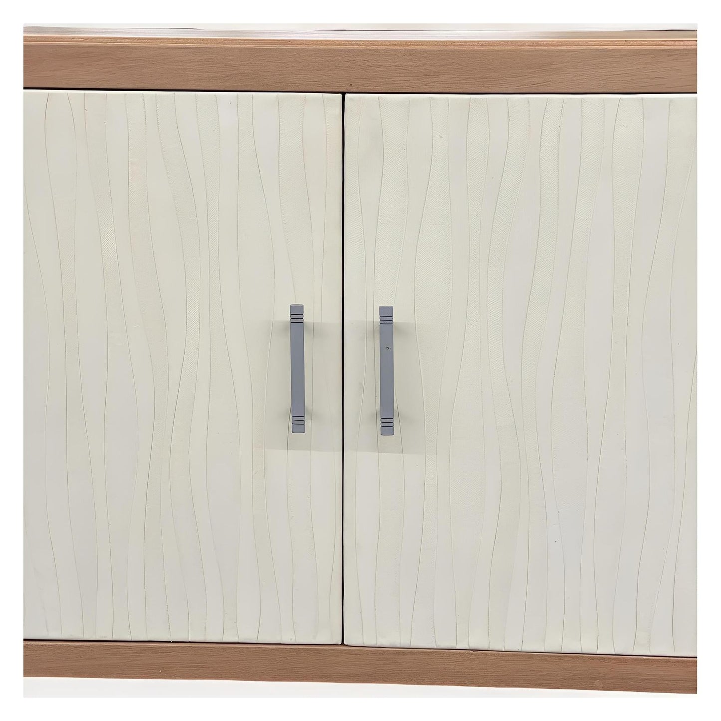 Erquy Chest, White, Storage Cabinet Featuring Textured Wave Pattern Doors and Solid Wood Trim