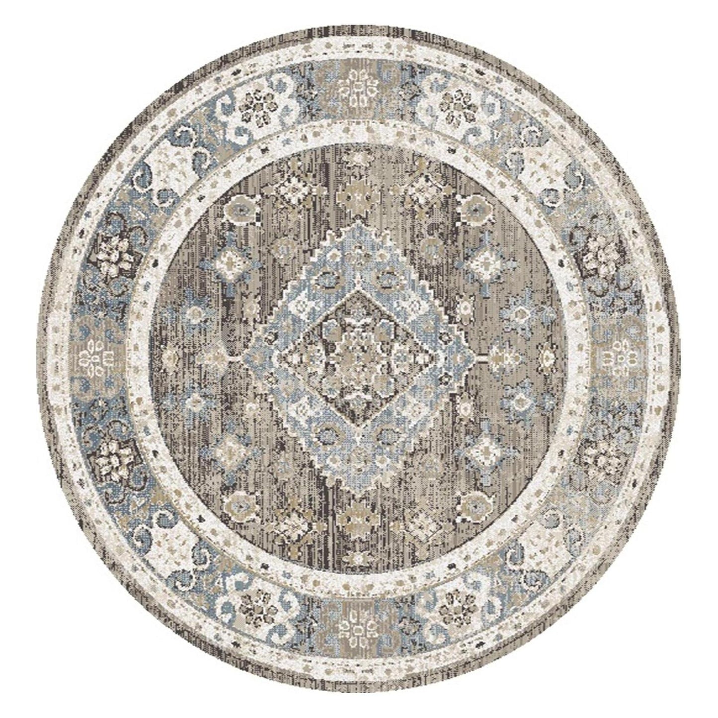 Athens Kastoria Taupe 5'3" Round Polyester Machine Loomed Area Rug 12mm pile height
