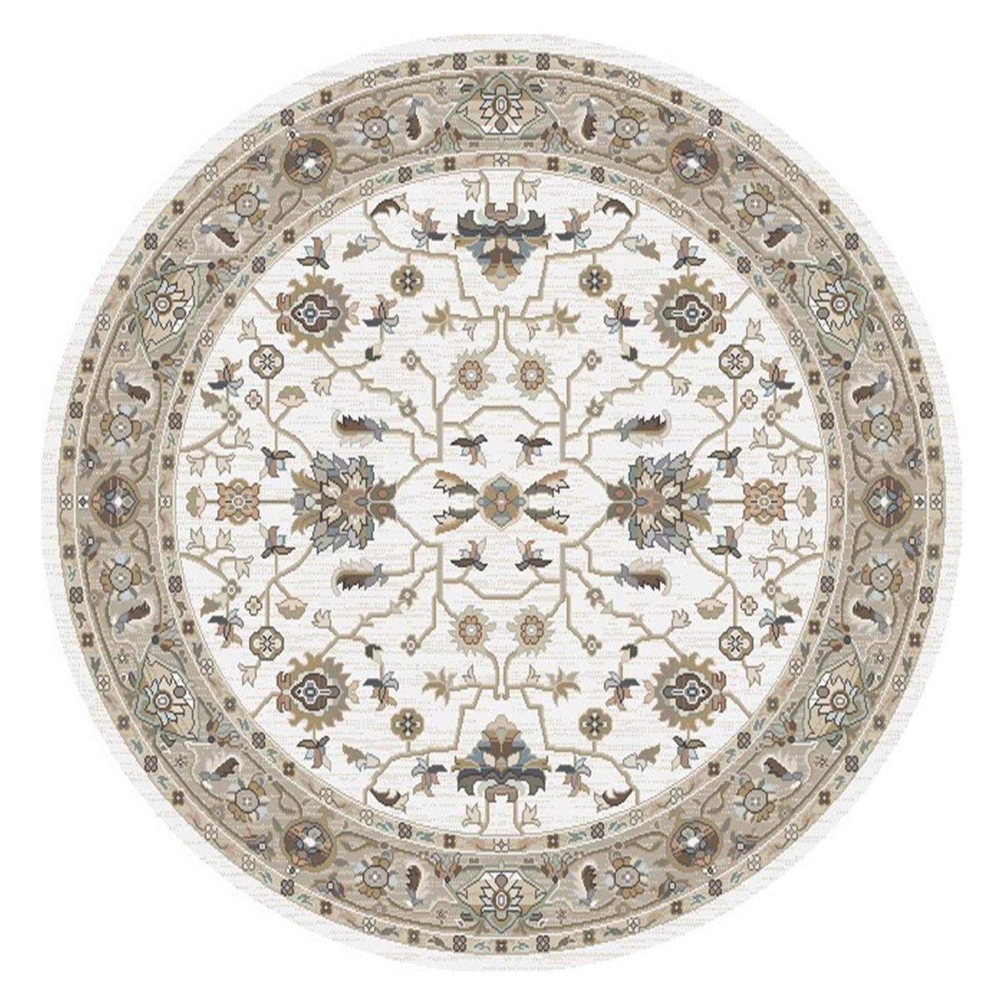 Athens Thessalonica Ivory 5'3" Round Polyester Machine Loomed Area Rug 12mm pile height