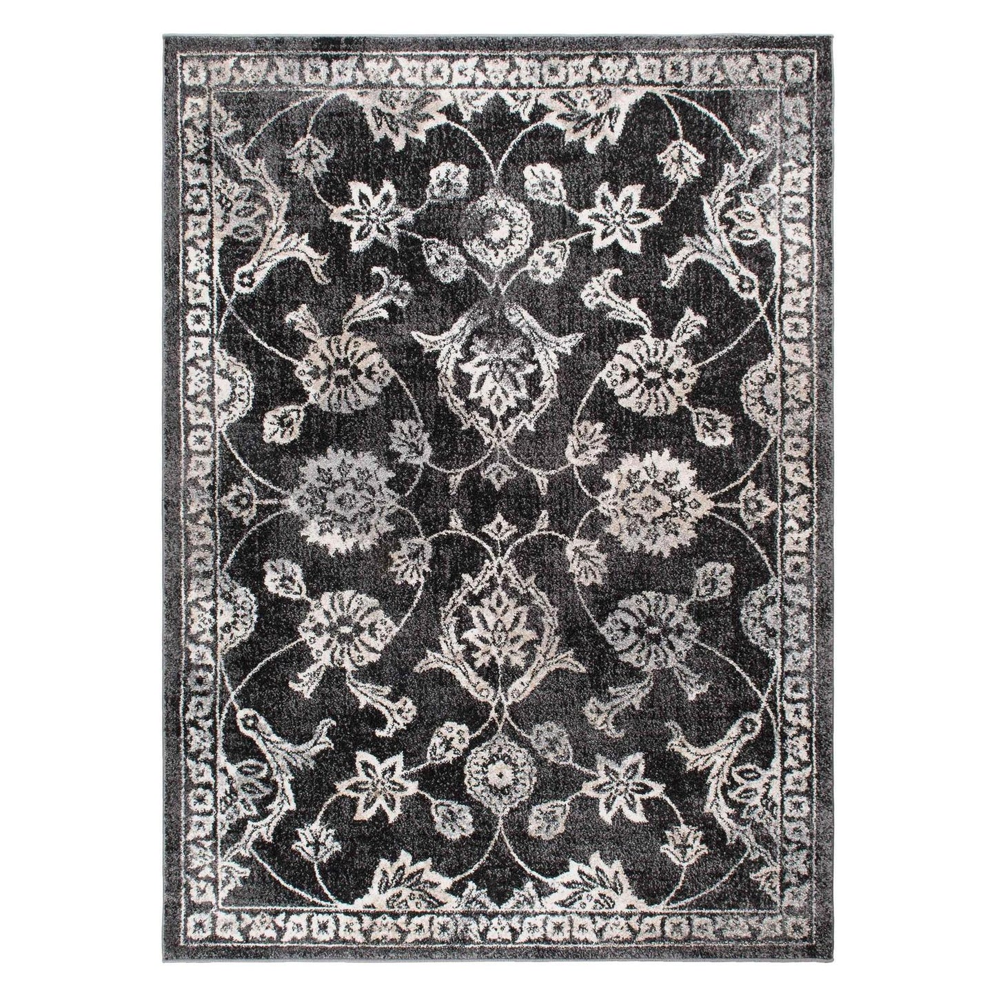 Augusta Evelyn Black 5'3"x7'3" 100% Freize Polypropylene Machine Loomed Area Rug 9mm pile height