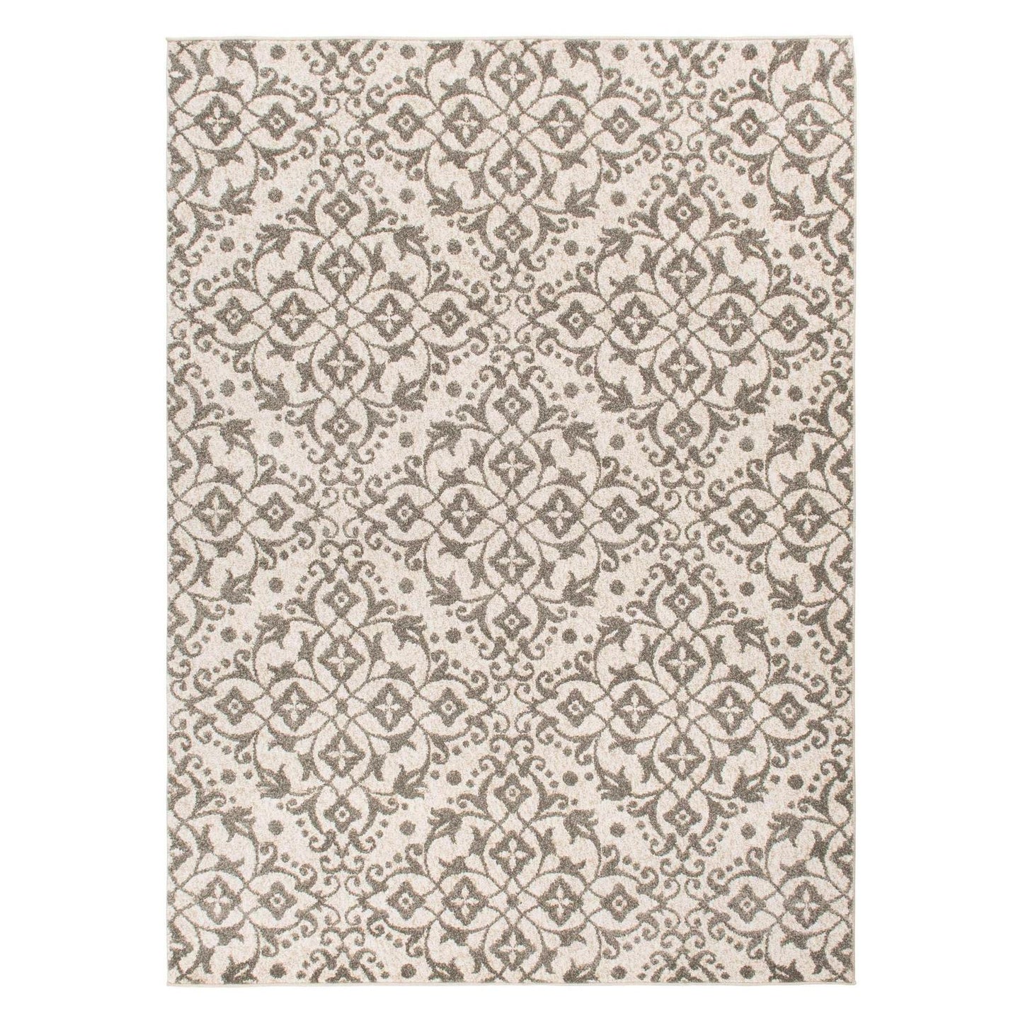 Augusta Dominion Ivory/Grey 7'10"x9'10" 100% Freize Polypropylene Machine Loomed Area Rug 9mm pile height