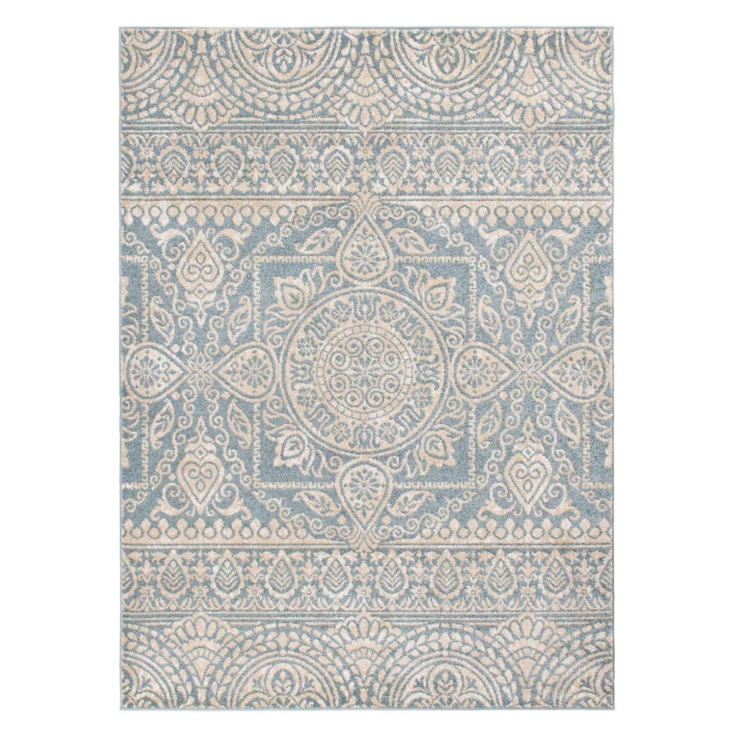 Augusta Jaqueline Blue 7'10"x9'10" 100% Freize Polypropylene Machine Loomed Area Rug 9mm pile height