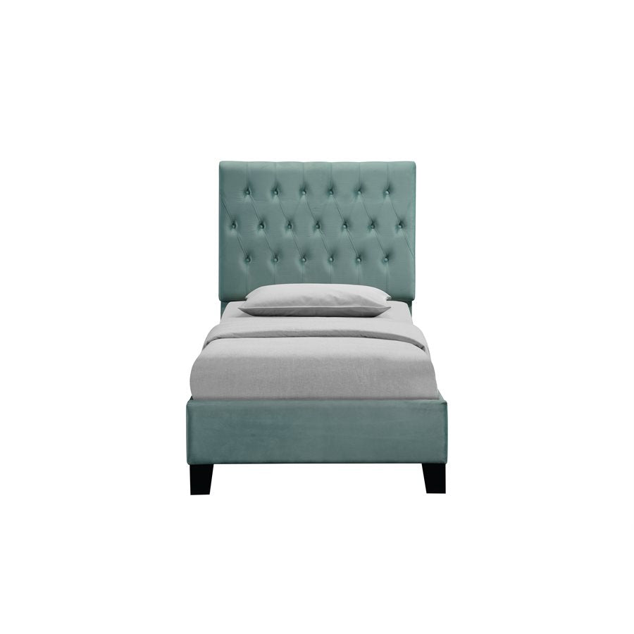 Complete Upholstered Twin Bed; Turquoise; Luxurious; Button Tufts