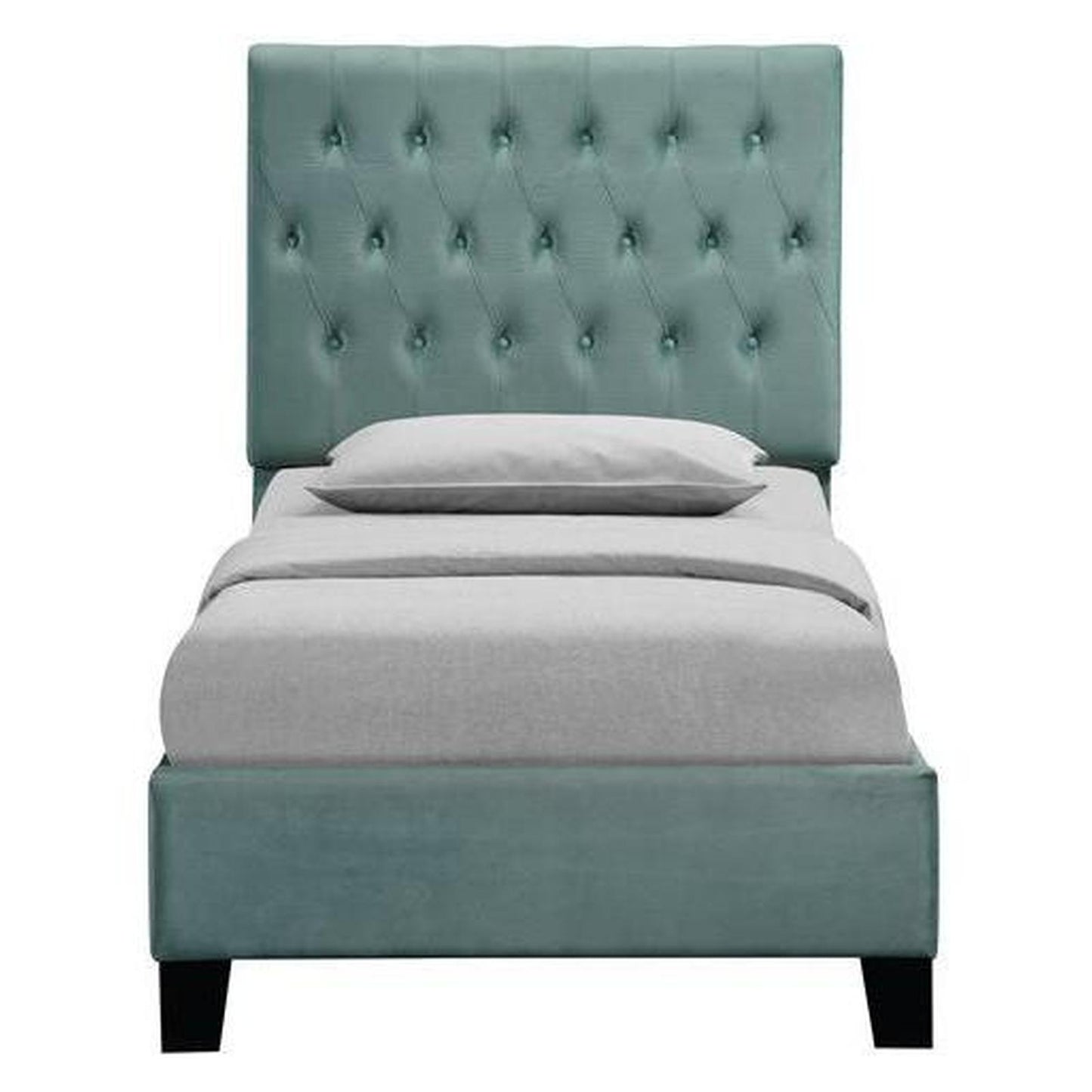 Complete Upholstered Twin Bed; Turquoise; Luxurious; Button Tufts