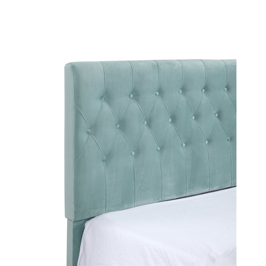 Complete Upholstered King Bed; Turquoise; Luxurious; Button Tufts