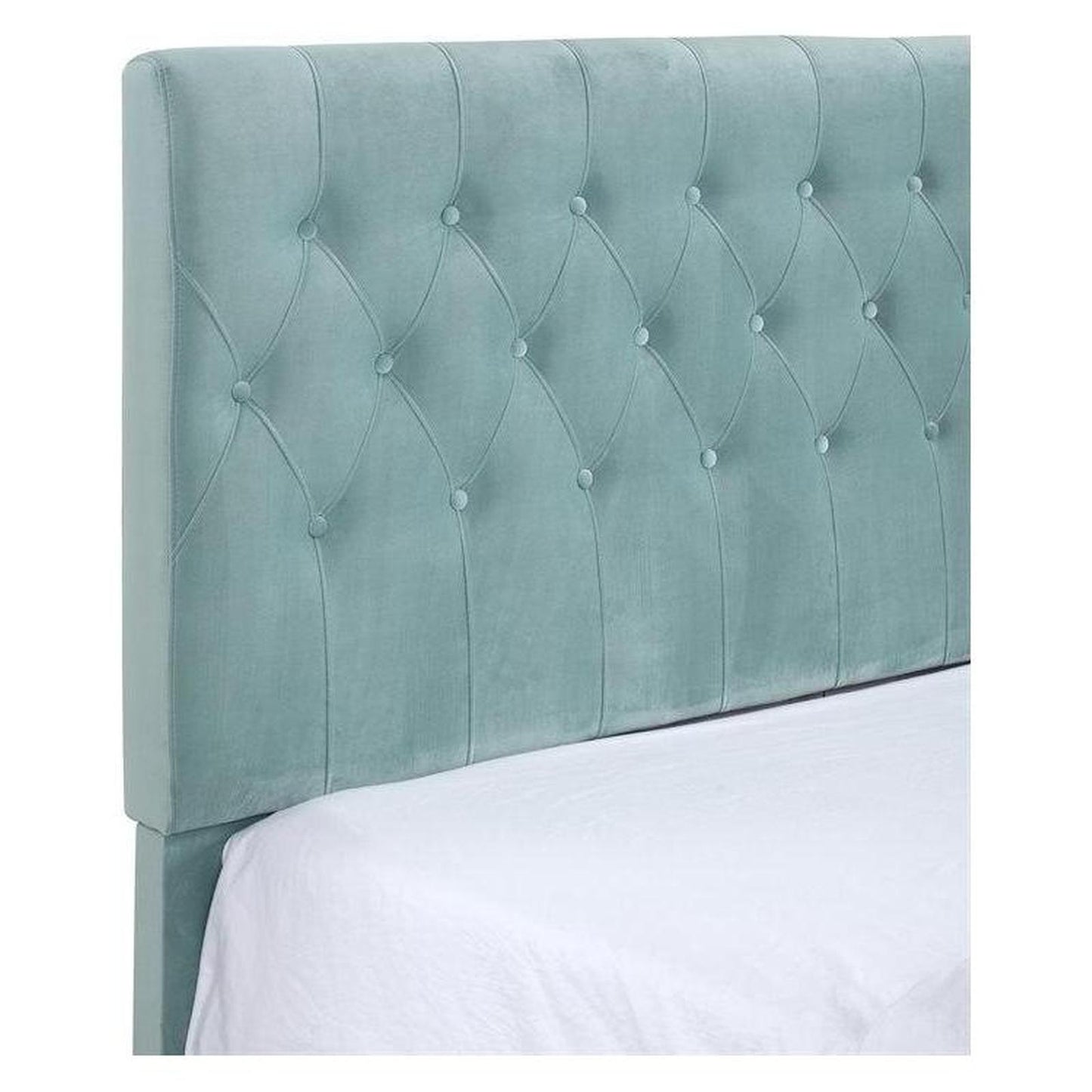 Complete Upholstered King Bed; Turquoise; Luxurious; Button Tufts