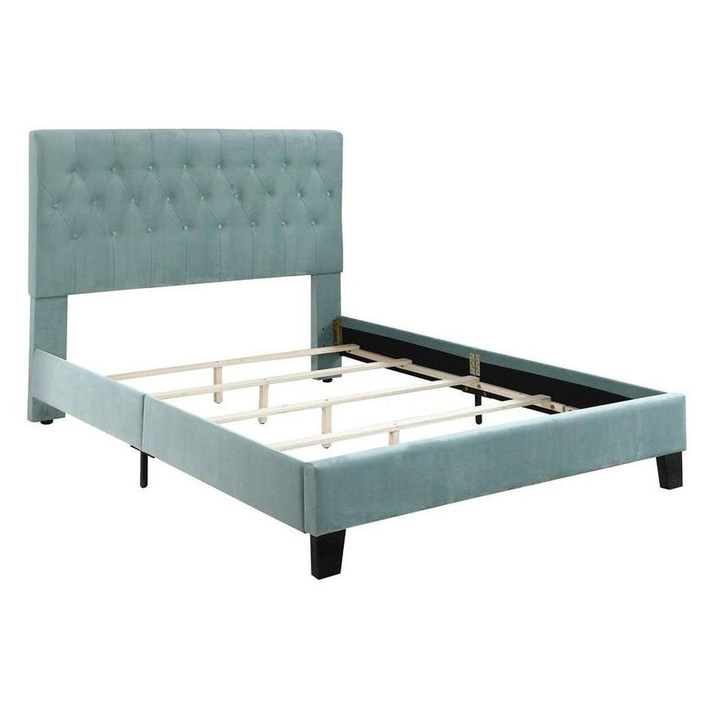 Complete Upholstered Cal-King Bed; Turquoise; Luxurious; Button Tufts