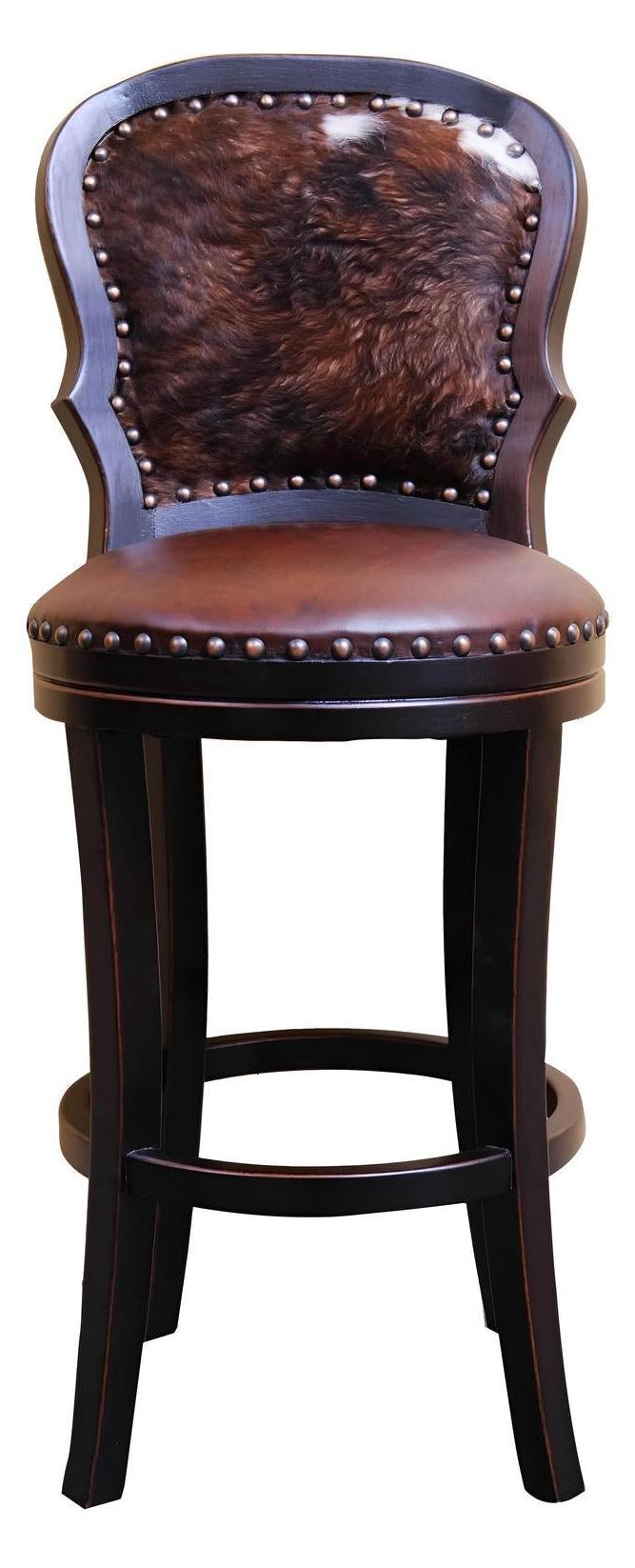 Marcigny Barstools (3-Pack), Dark Brown Leather Seat, HaironHide Back With Studs