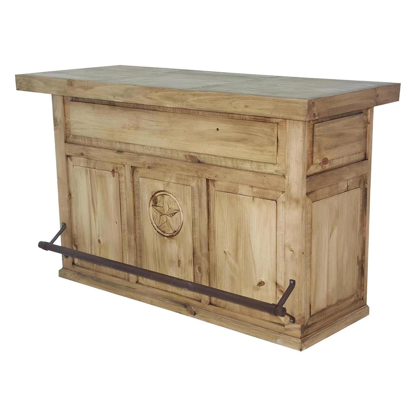 Natural Lone Star Ranch Bar with Handcarved Texas Star & Wine Rack