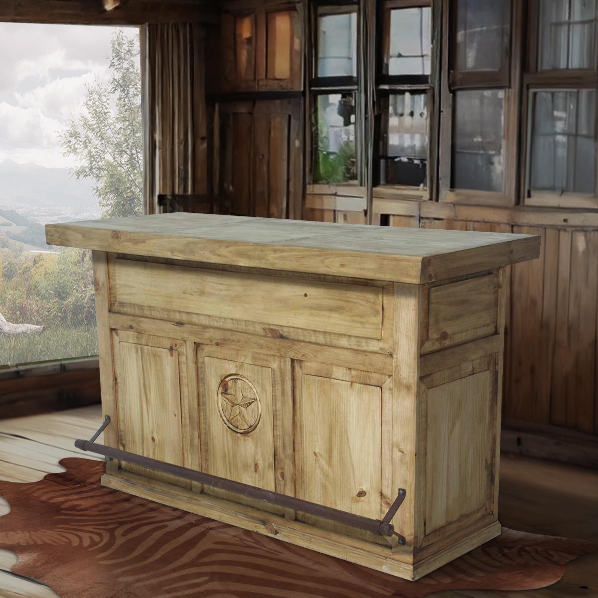 Natural Lone Star Ranch Bar with Handcarved Texas Star & Wine Rack