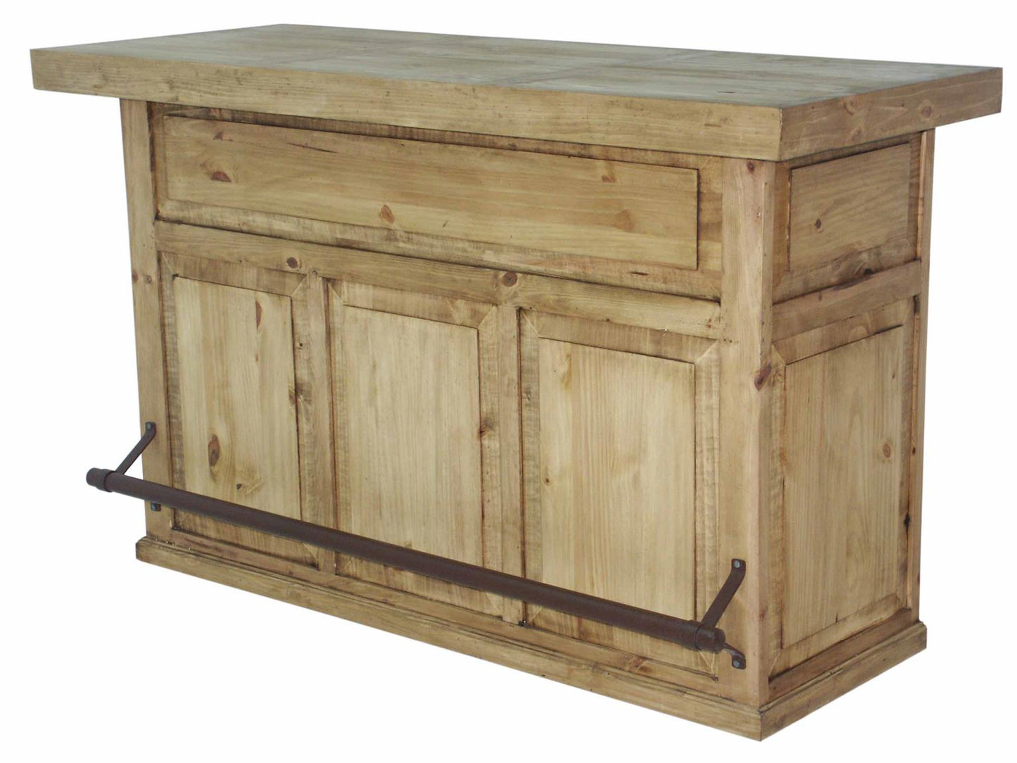Sonora Rustic Bar – Natural Wooden Finish with Wine Storage & Iron Footrail