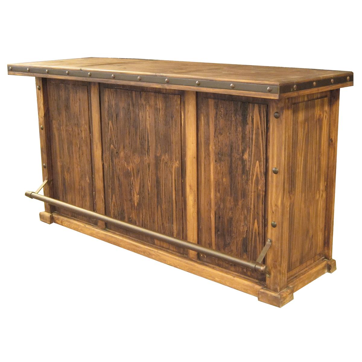 Whiskey River Handmade Wooden Home Bar with Ample Storage and Foot Rail 78x26x41" with Optional L Extension