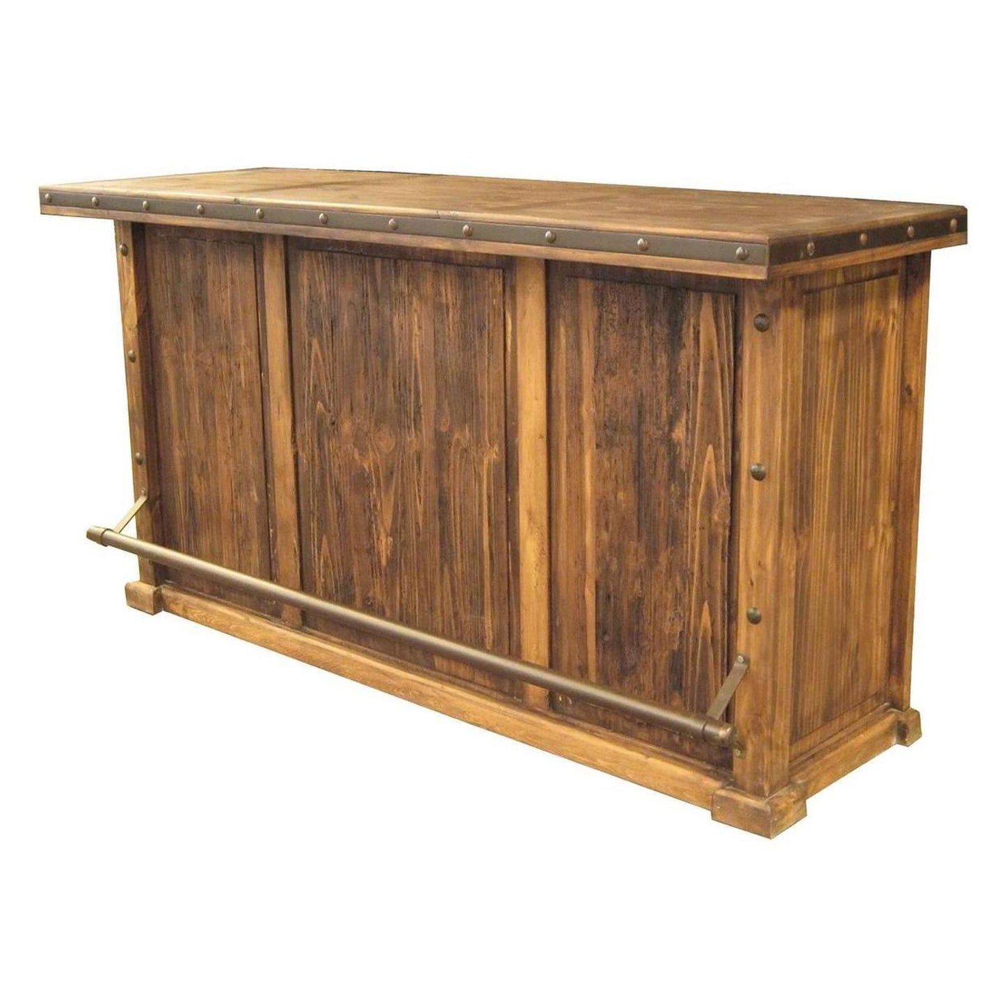 Whiskey River Handmade Wooden Home Bar with Ample Storage and Foot Rail 78x26x41" with Optional L Extension