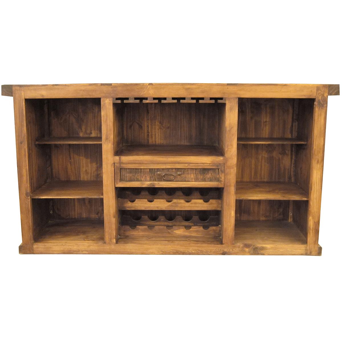 Whiskey River Handmade Wooden Home Bar with Ample Storage and Foot Rail 78x26x41" with Optional L Extension