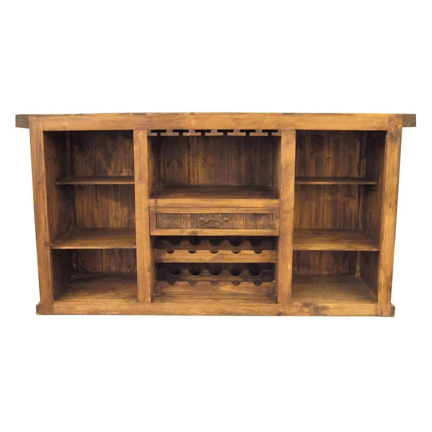 Whiskey River Handmade Wooden Home Bar with Ample Storage and Foot Rail 78x26x41" with Optional L Extension
